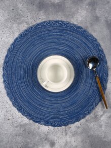 4/6 miếng lót bàn ăn bằng polyester viền hoa nhiều màu, dễ vệ sinh - Màu xanh lam - Xem 1