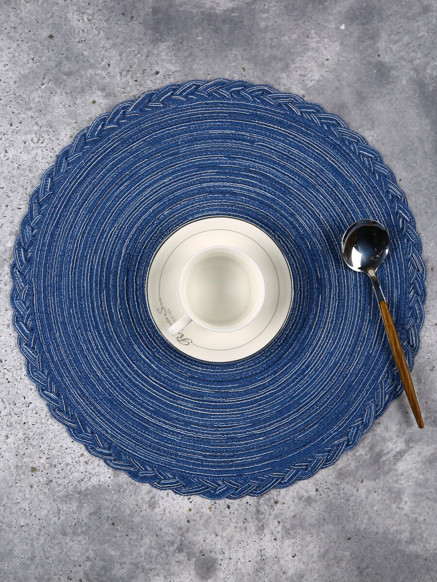 4/6 miếng lót bàn ăn bằng polyester viền hoa nhiều màu, dễ vệ sinh - Màu xanh lam - Xem 1