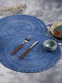 4/6 miếng lót bàn ăn bằng polyester viền hoa nhiều màu, dễ vệ sinh - Màu xanh lam - Xem 2