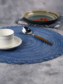 4/6 miếng lót bàn ăn bằng polyester viền hoa nhiều màu, dễ vệ sinh - Màu xanh lam - Xem 3