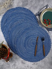 4/6 miếng lót bàn ăn bằng polyester viền hoa nhiều màu, dễ vệ sinh - Màu xanh lam - Xem 4