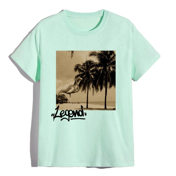 

Men Tropical & Letter Graphic Tee, Mint green