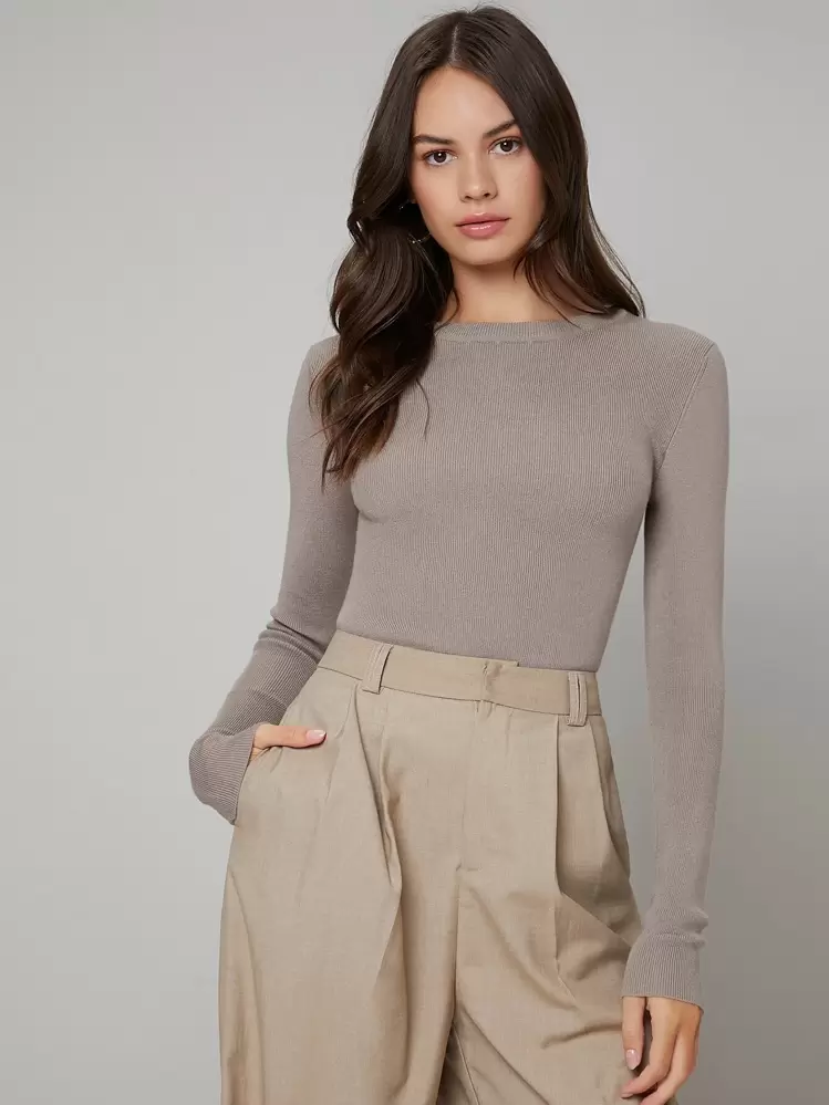 BizChic Solid Boat Neck Jumper - Khaki - View 5