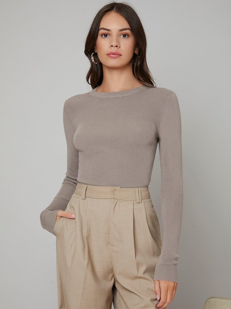 BizChic Solid Boat Neck Jumper - Khaki - View 4