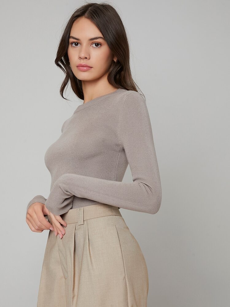 BizChic Solid Boat Neck Jumper - Khaki - View 6