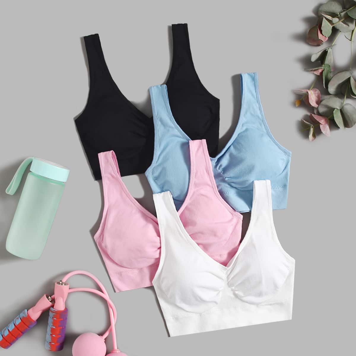 

4pcs Medium Support Seamless High Stretch Sports Bra, Multicolor