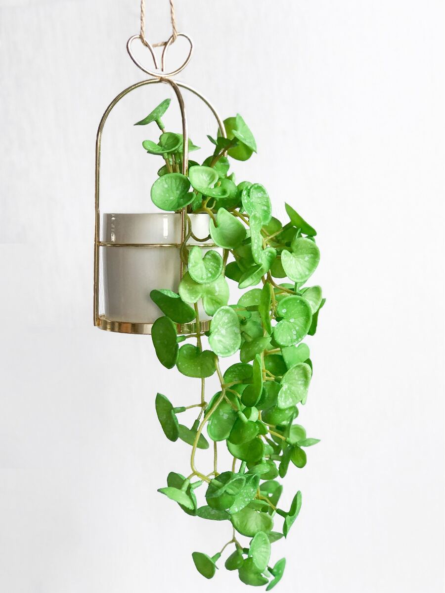 1pc Artificial Hanging Leaf, Green Plastic Faux Plant For Home Decor