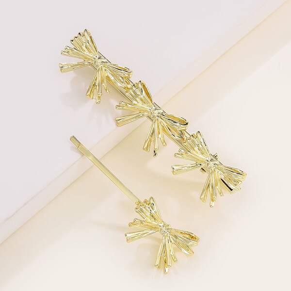 

2pcs Bow Decor Hair Clip, Gold