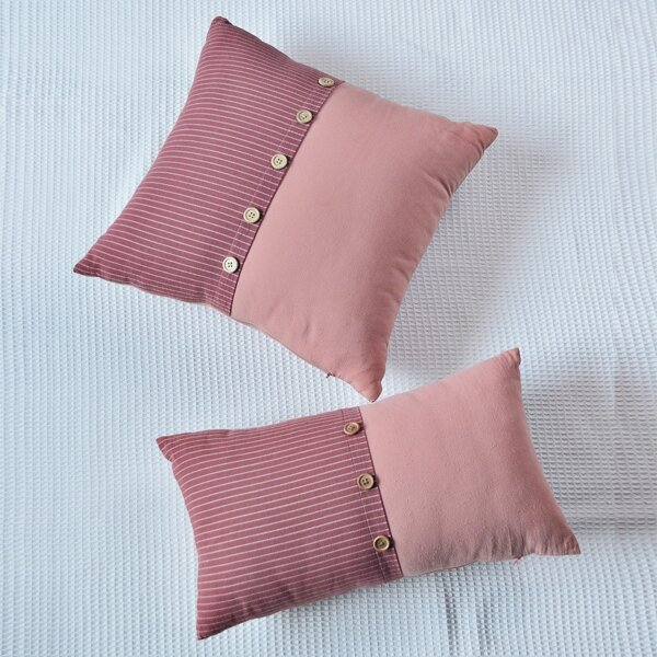 

1pc Striped Button Decor Cushion Cover Without Filler, Pink