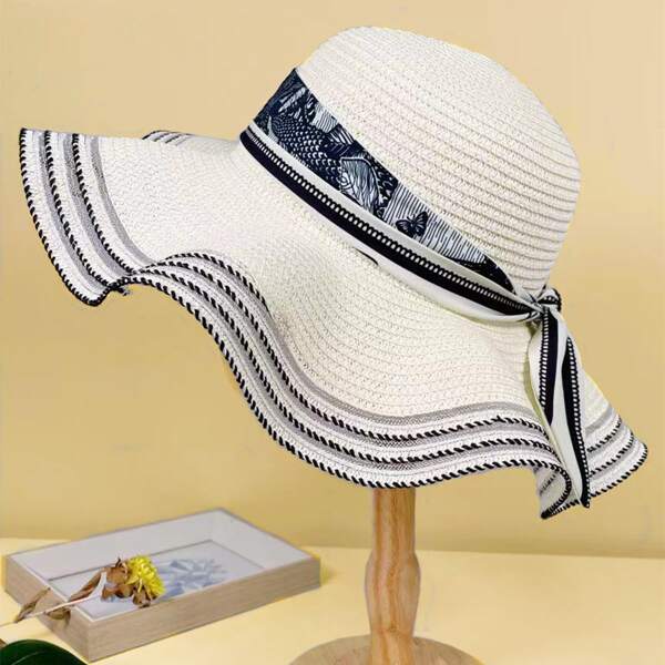 

Contrast Trim Straw Hat, White