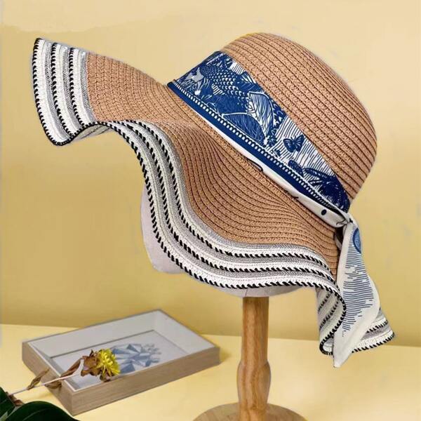 

Contrast Trim Straw Hat, Khaki