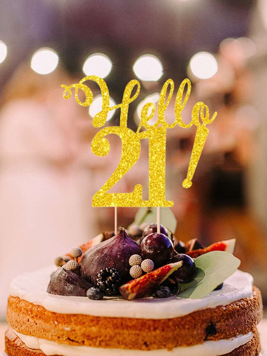 1 pieza 21st de cumpleaños Decoración de pastel - Dorado - Ver 1