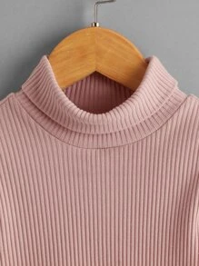 SHEIN Niñitas 2 piezas Camiseta de cuello cisne tejido de canalé - Multicolor - Ver 4