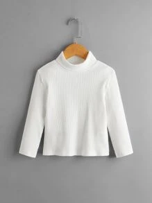 SHEIN Niñitas 2 piezas Camiseta de cuello cisne tejido de canalé - Multicolor - Ver 5