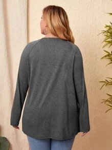 EMERY ROSE Plus Marled Raglan Sleeve Tee - Dark Grey - View 2
