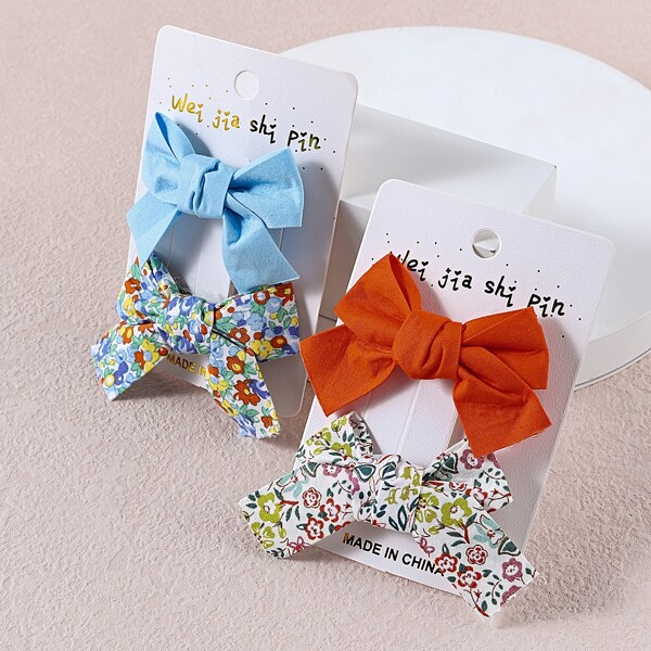 

4pcs Girls Bow Decor Hair Clip, Multicolor