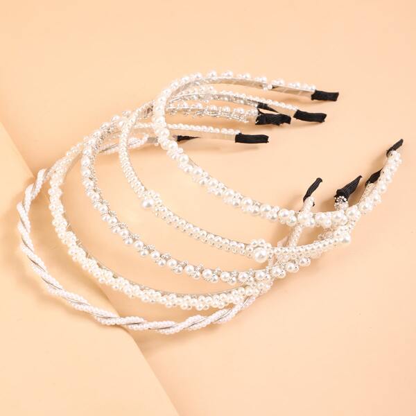 

5pcs Toddler Girls Faux Pearl Decor Headband, Beige