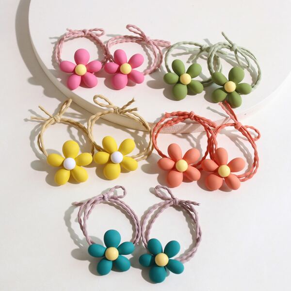 

10pcs Toddler Girls Flower Decor Hair Tie, Multicolor