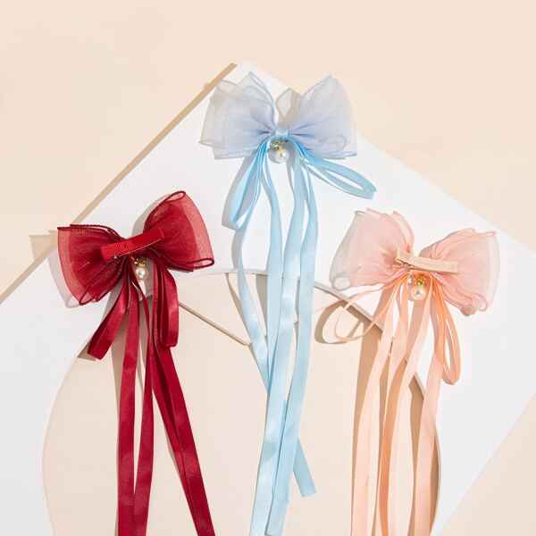 

3pcs Toddler Girls Bow Decor Hair Clip, Multicolor