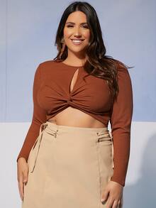 SHEIN Camiseta con abertura girante delantero - Marrón - Ver 4