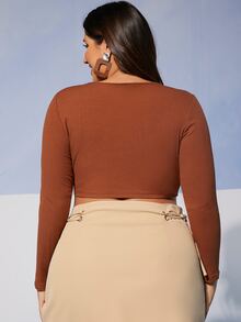 SHEIN Camiseta con abertura girante delantero - Marrón - Ver 5