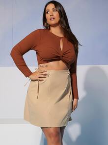 SHEIN Camiseta con abertura girante delantero - Marrón - Ver 3