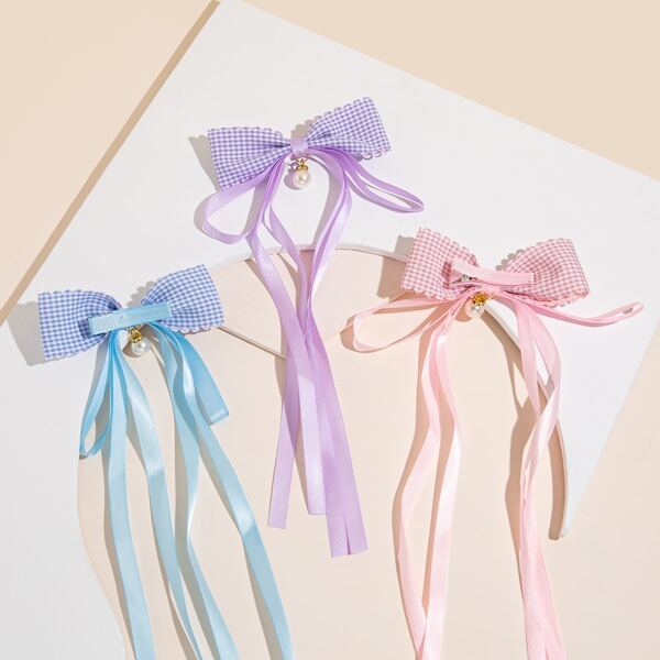 

3pcs Toddler Girls Bow & Tassel Decor Hair Clip, Multicolor