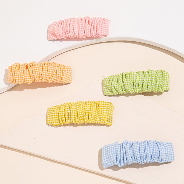 

5pcs Toddler Girls Plaid Print Hair Clip, Multicolor