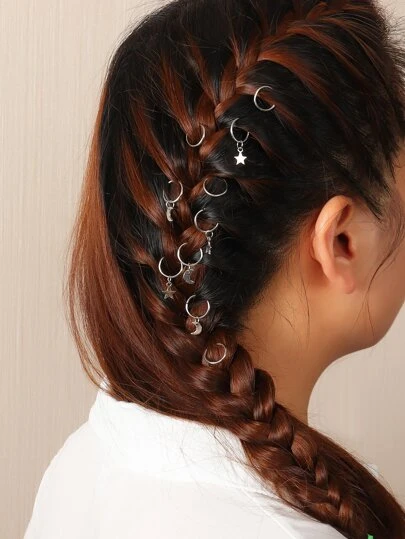 10pcs Silver Star & Moon Hair Accessories, Fashionable & Elegant For Daily, Festival, Ramadan Party, Gathering