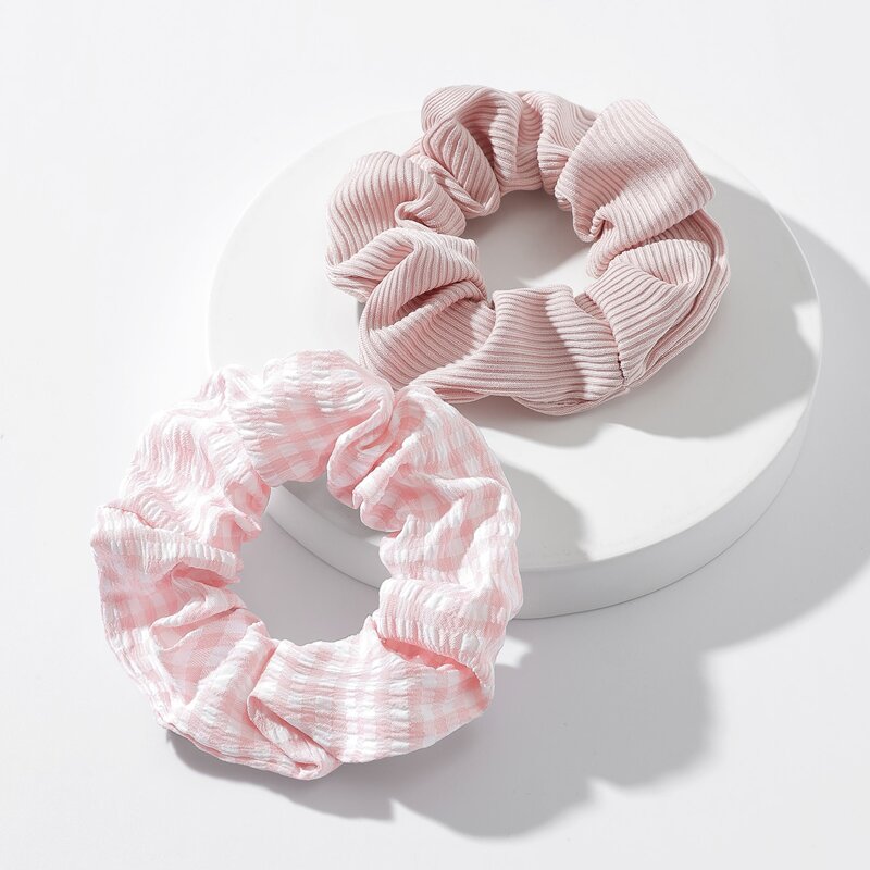 

2pcs Plaid Print Scrunchie, Pink