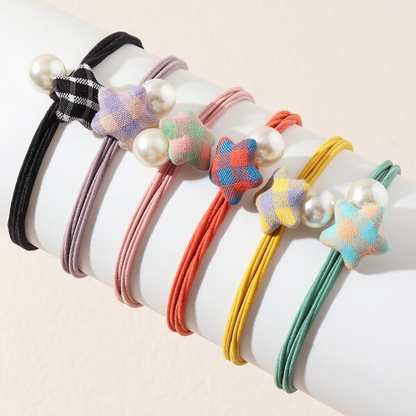 

6pcs Plaid Star Decor Hair Tie, Multicolor