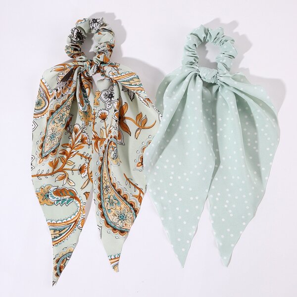 

2pcs Paisley Print Scarf Hair Tie, Multicolor