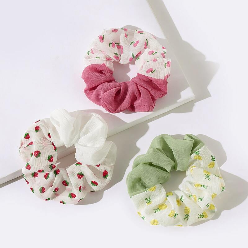 

3pcs Fruit Pattern Scrunchie, Multicolor