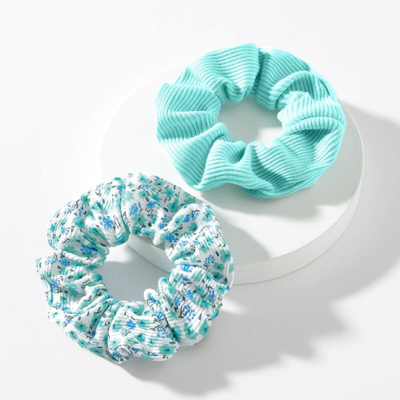 

2pcs Flower Print Scrunchie, Multicolor