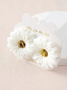 2pcs White Daisy Flower Hair Clips, 14+ Cute Fresh Style Hair Pins, Versatile For Work And Vacation - White - View 1