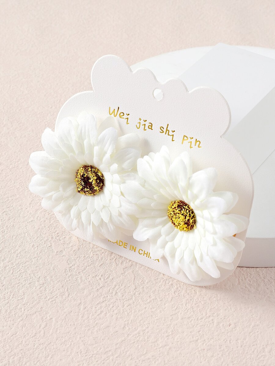 2pcs White Daisy Flower Hair Clips, 14+ Cute Fresh Style Hair Pins, Versatile For Work And Vacation - White - View 1