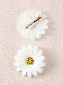 2pcs White Daisy Flower Hair Clips, 14+ Cute Fresh Style Hair Pins, Versatile For Work And Vacation - White - View 3