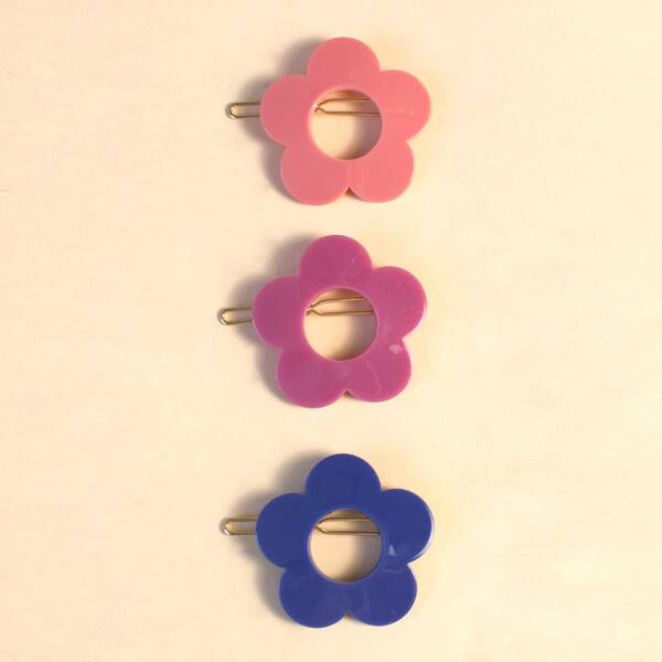 

3pcs Toddler Girls Flower Decor Hair Clip, Multicolor