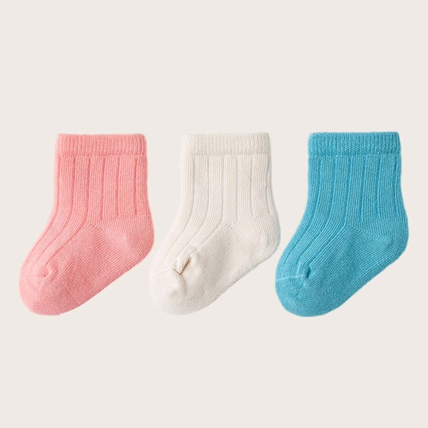 

3pairs Baby Solid Crew Socks, Multicolor