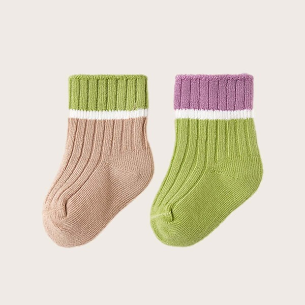 

2pairs Baby Color Block Crew Socks, Multicolor