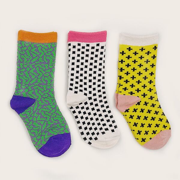 

3pairs Toddler Kids Geometric Print Crew Socks, Multicolor