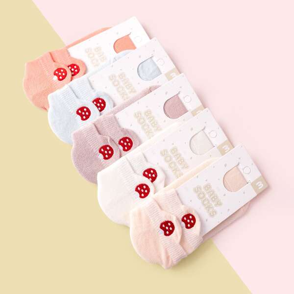 

5pairs Toddler Girls Mushroom Embroidered Crew Socks, Multicolor