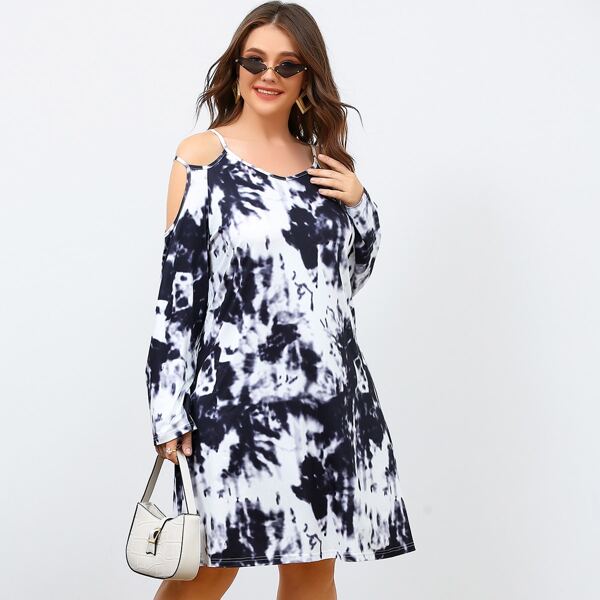 

Plus Tie Dye Cold Shoulder Tee Dress, Multicolor