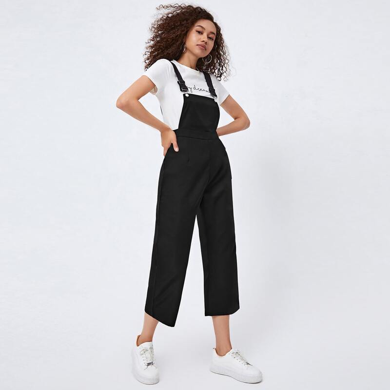 

Solid Capris Overall Jumpsuits Without Tee, Black