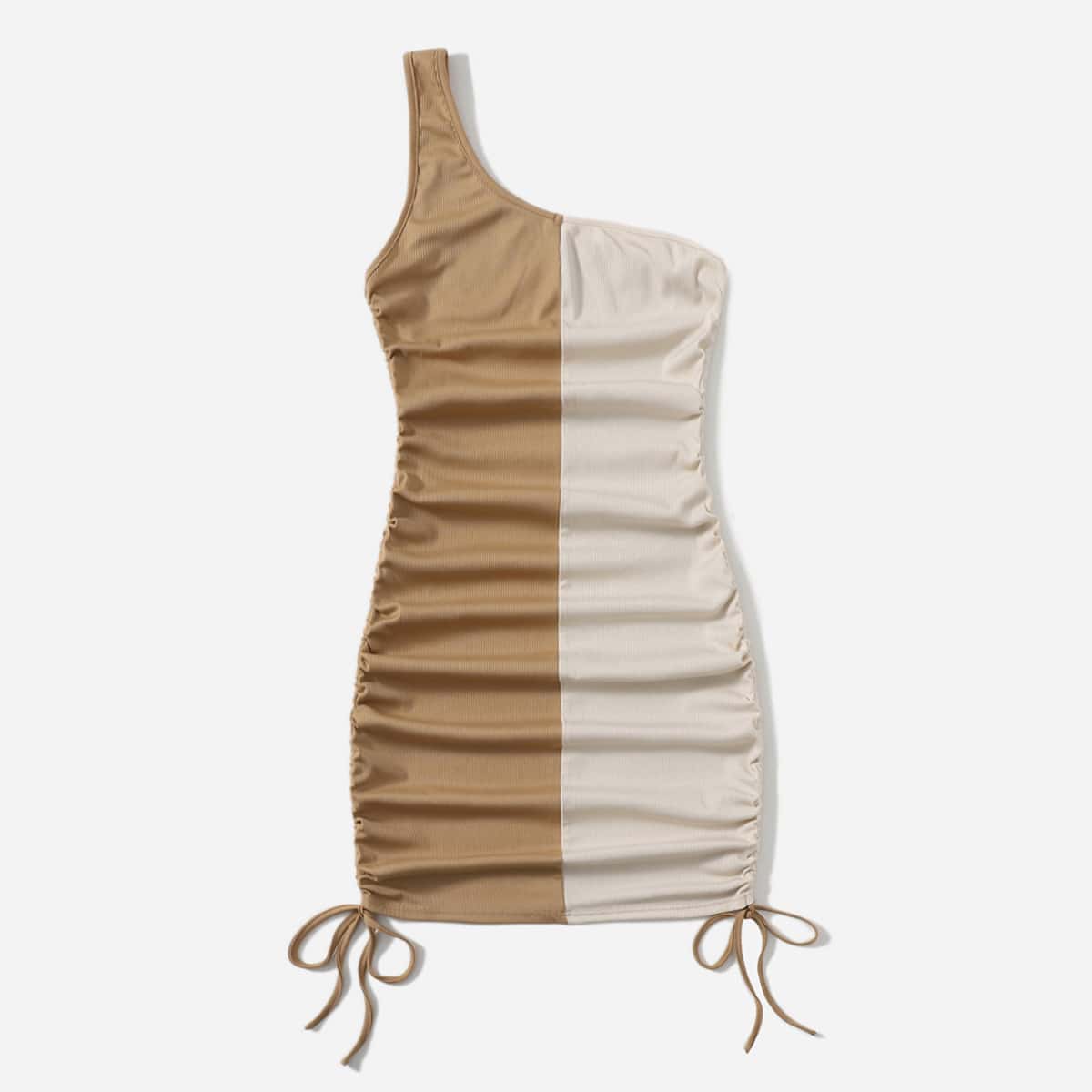 

Colorblock One Shoulder Drawstring Side Dress, Multicolor