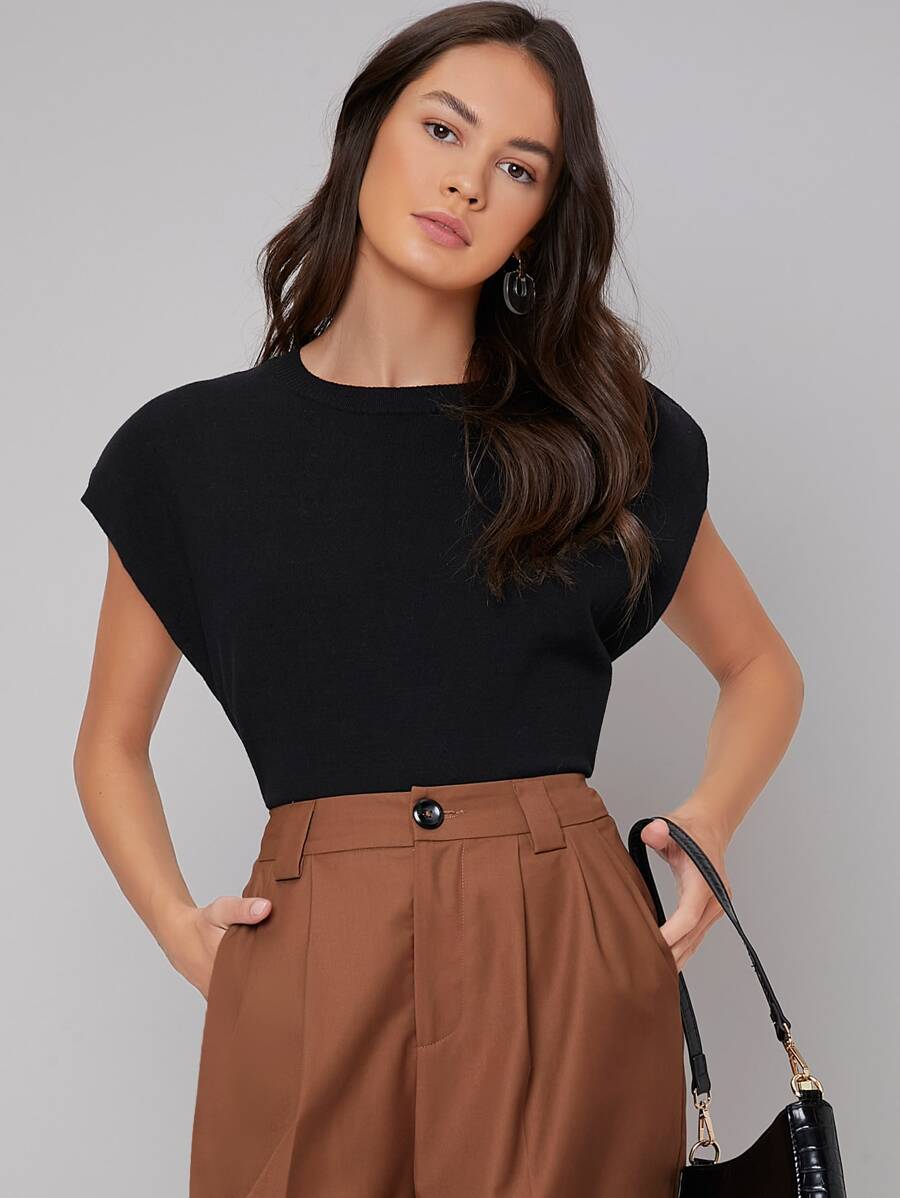 BizChic Shoulder Pad Sweater Vest - Black - View 1