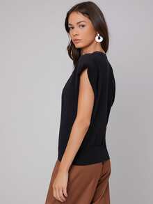 BizChic Shoulder Pad Sweater Vest - Black - View 3