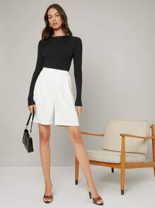 BizChic Women's Solid Color Elastic Fitted Long Sleeve Sweater, Romantic Elegant Everyday Fashion Business Casual Commuter Outfit, Suitable For Office, Teacher, Business Casual Wear In Fall/Winter - Black - View 3