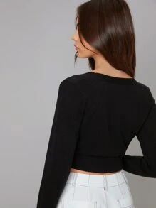 BizChic 素色前紐扣短款開衫工作服 - 黑色 - 查看 2