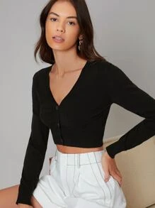 BizChic 素色前紐扣短款開衫工作服 - 黑色 - 查看 4